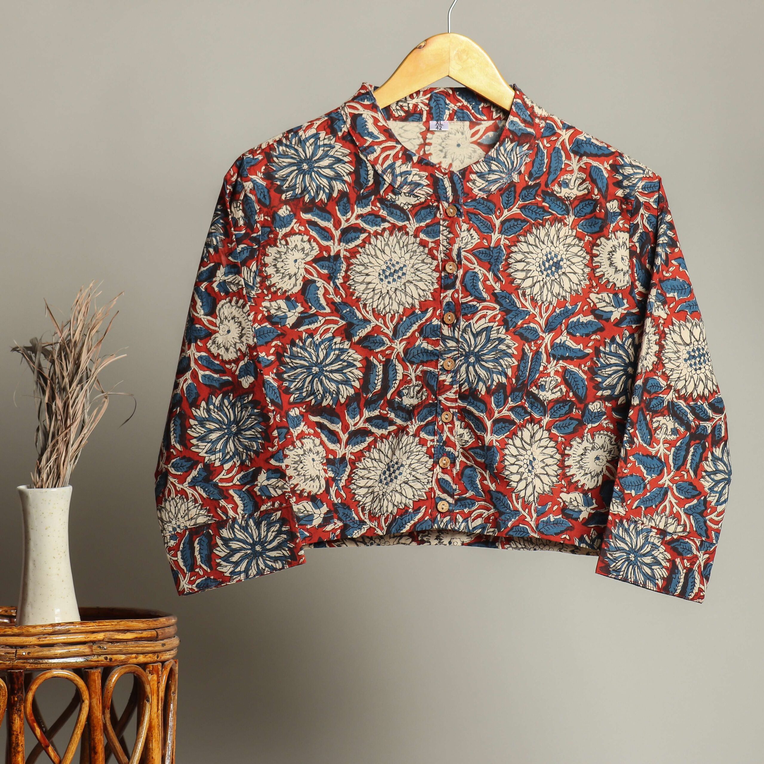 3w00zI-scaled-1.jpg Hand Block Print Cotton Shirt for Women ? Floral Printed Button-Down Top with Full Sleeves