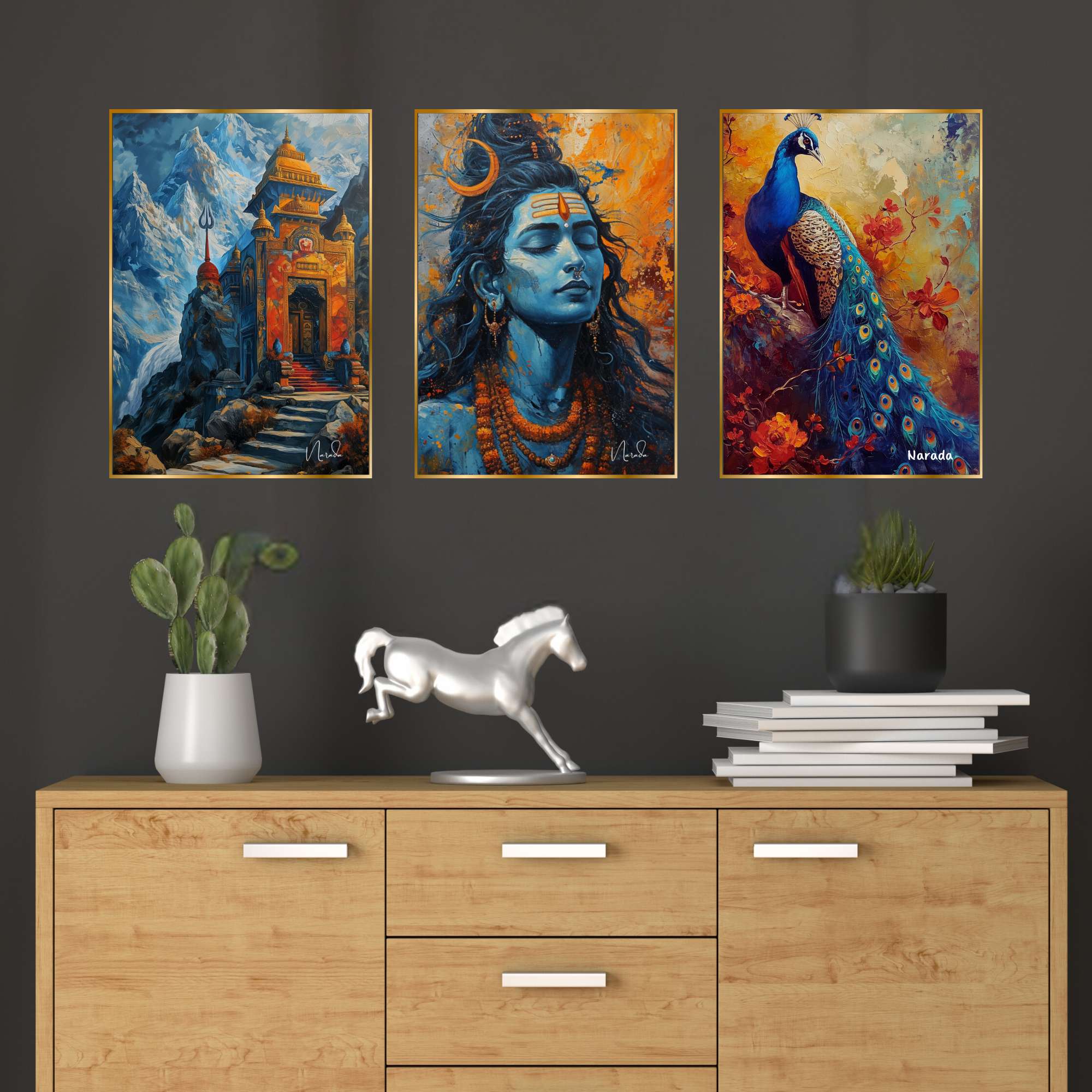4uoklA.jpg Set of Three Wall Paintings for Wall Dacoration Golden Framed Wall Paintings for Living Room & Bedroom Wall Art for Home Decoration & Office Wall Décor (18x12 inch CH-GD3-8)