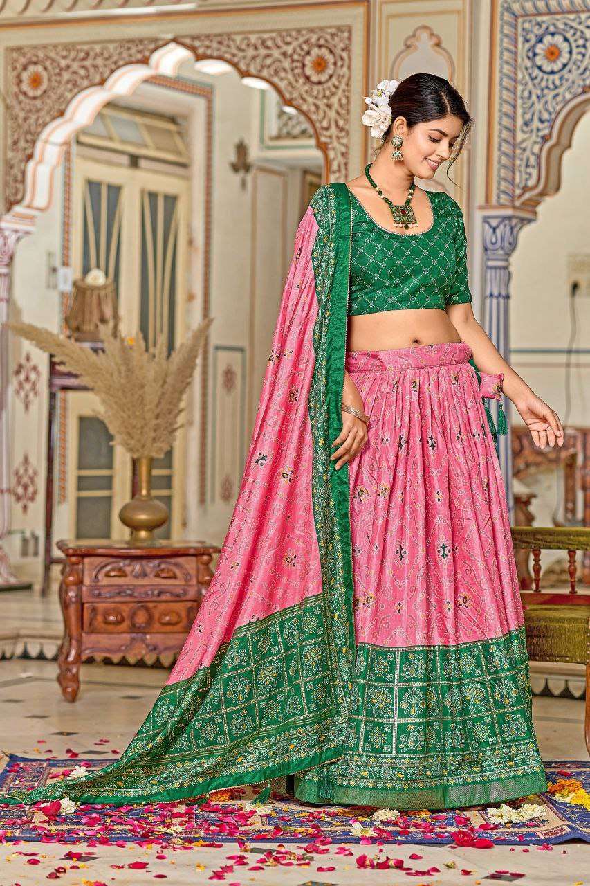 5BNo5r.jpg Women's Tussar Silk Patola Print Lehenga Choli Dupatta Set - Image 4