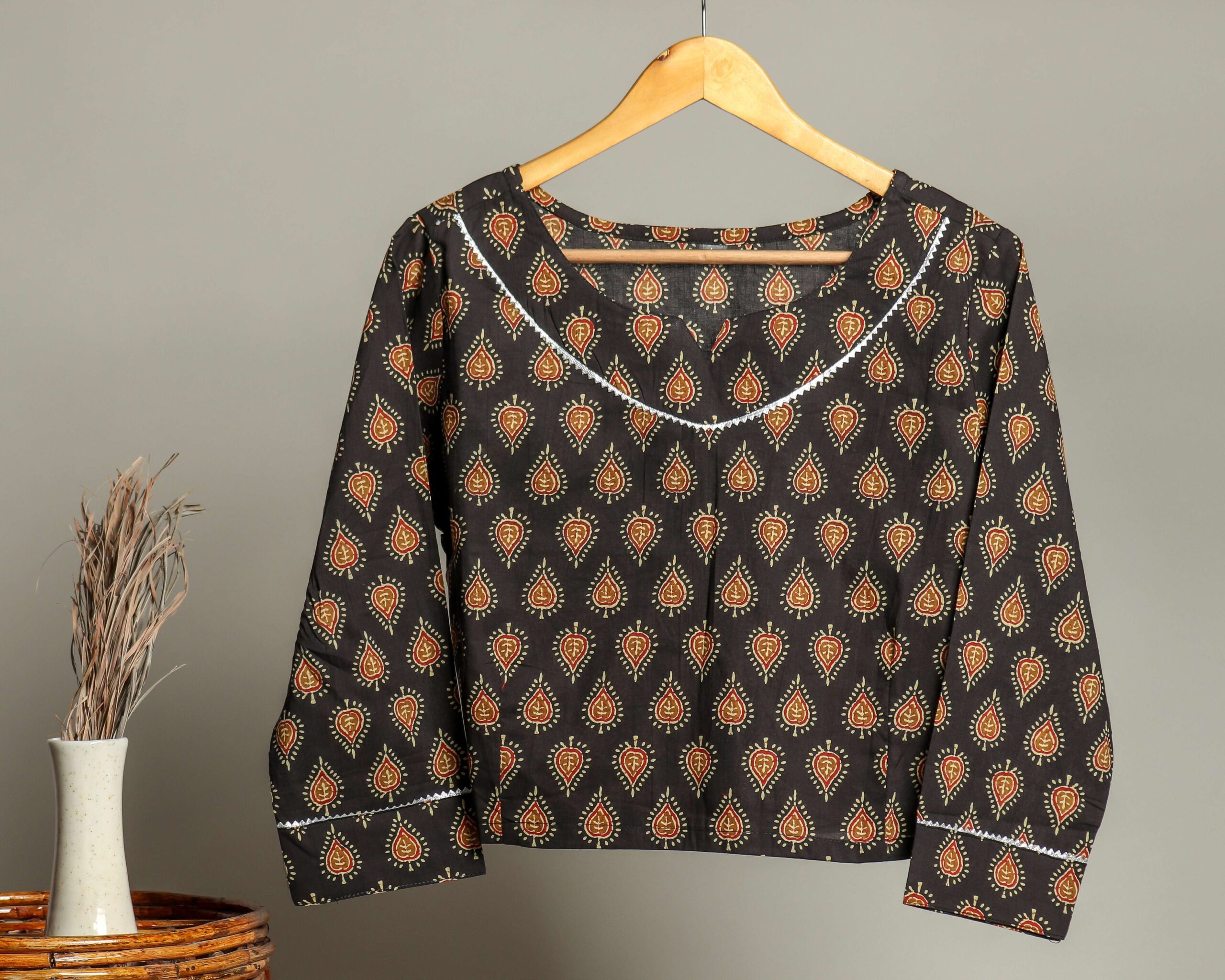 6XsVf1-scaled-1.jpg Handmade Block Print Cotton for Women ? Ethnic Floral Printed Top with Long Sleeves