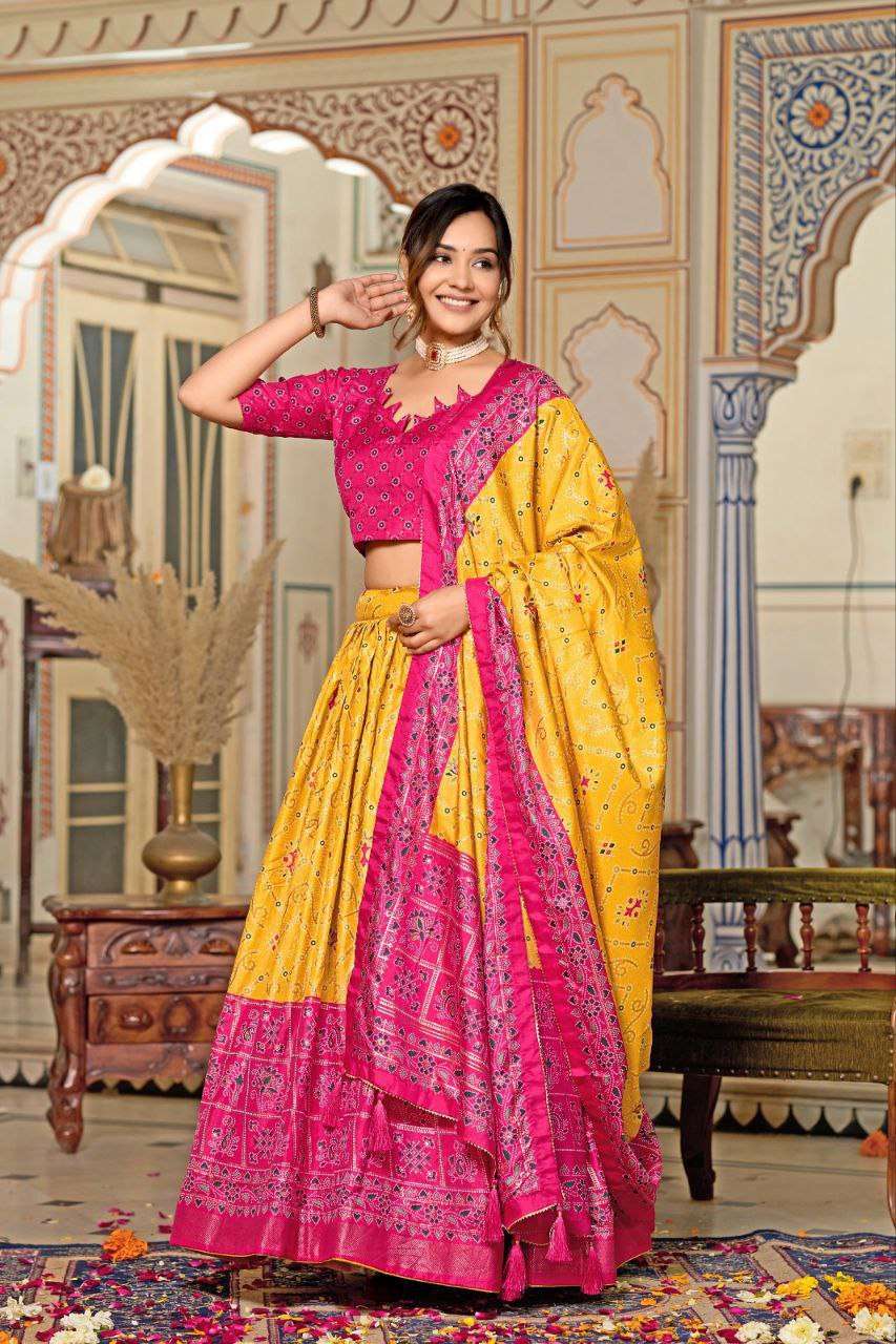 6iYror.jpg Women's Tussar Silk Patola Print Lehenga Choli Dupatta Set - Image 15