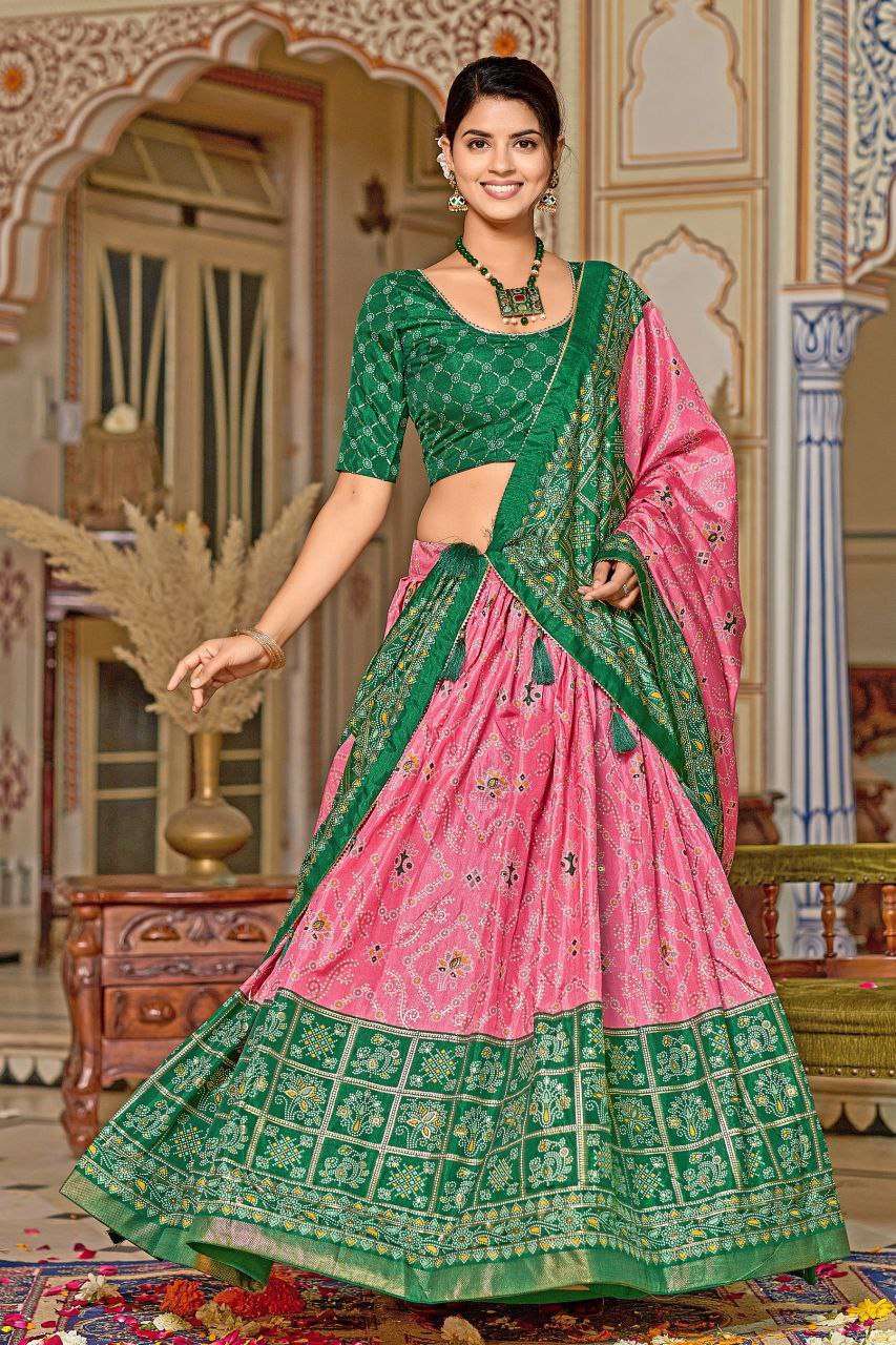 B9NAEB.jpg Women's Tussar Silk Patola Print Lehenga Choli Dupatta Set - Image 6