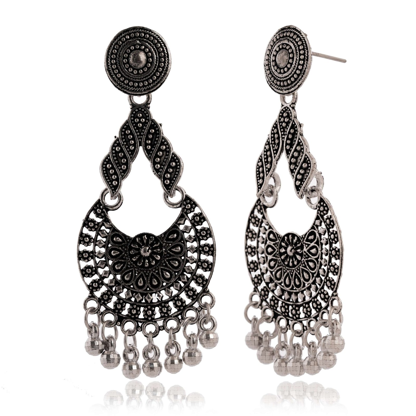 CMjlFg-scaled-1.jpg Women's Traditional Silver AZ838-OXidised Chandbali Ethnic Design Jhumka/Jhumki Earrings for Women - Image 4