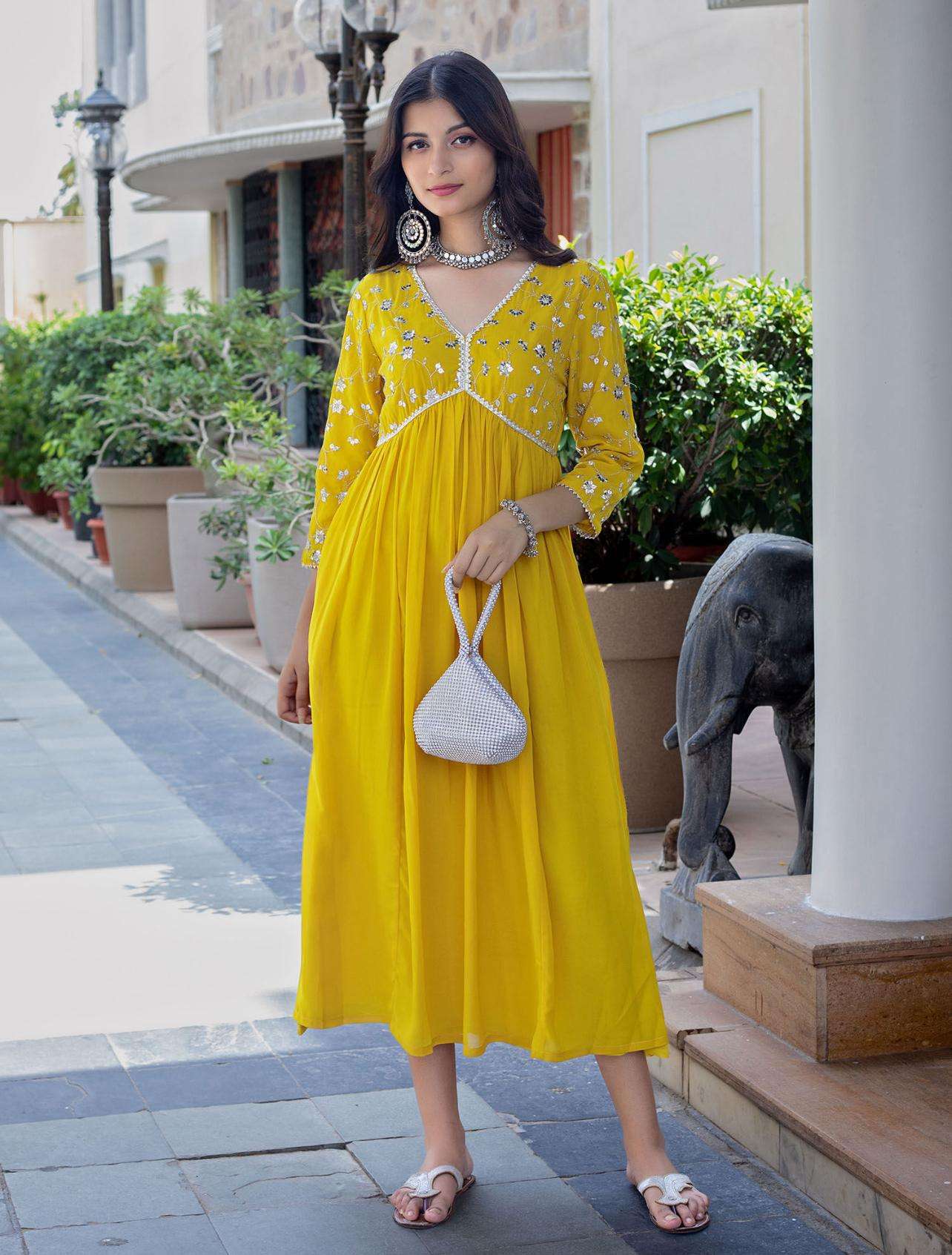 Dmi7PD.jpg Women's Rayon embroidery work Georgette Fit & Flare Dress