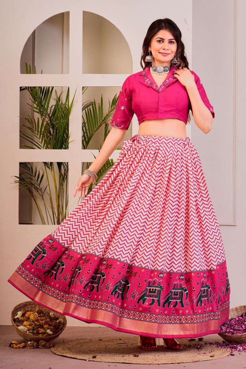 H7Xde1.jpg Women's Tussar Silk Patola Print Lehenga Choli Set with Foil Work - Image 25
