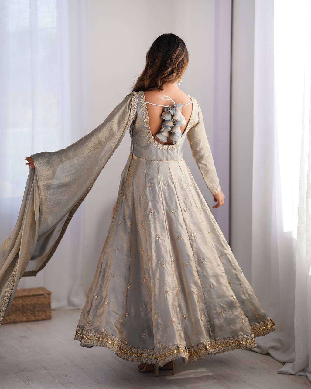 PrirBD.jpg Women's Fandy Silk Coding with Sequnce work Long Anarkali Kurti Gown With Dupatta - Image 3