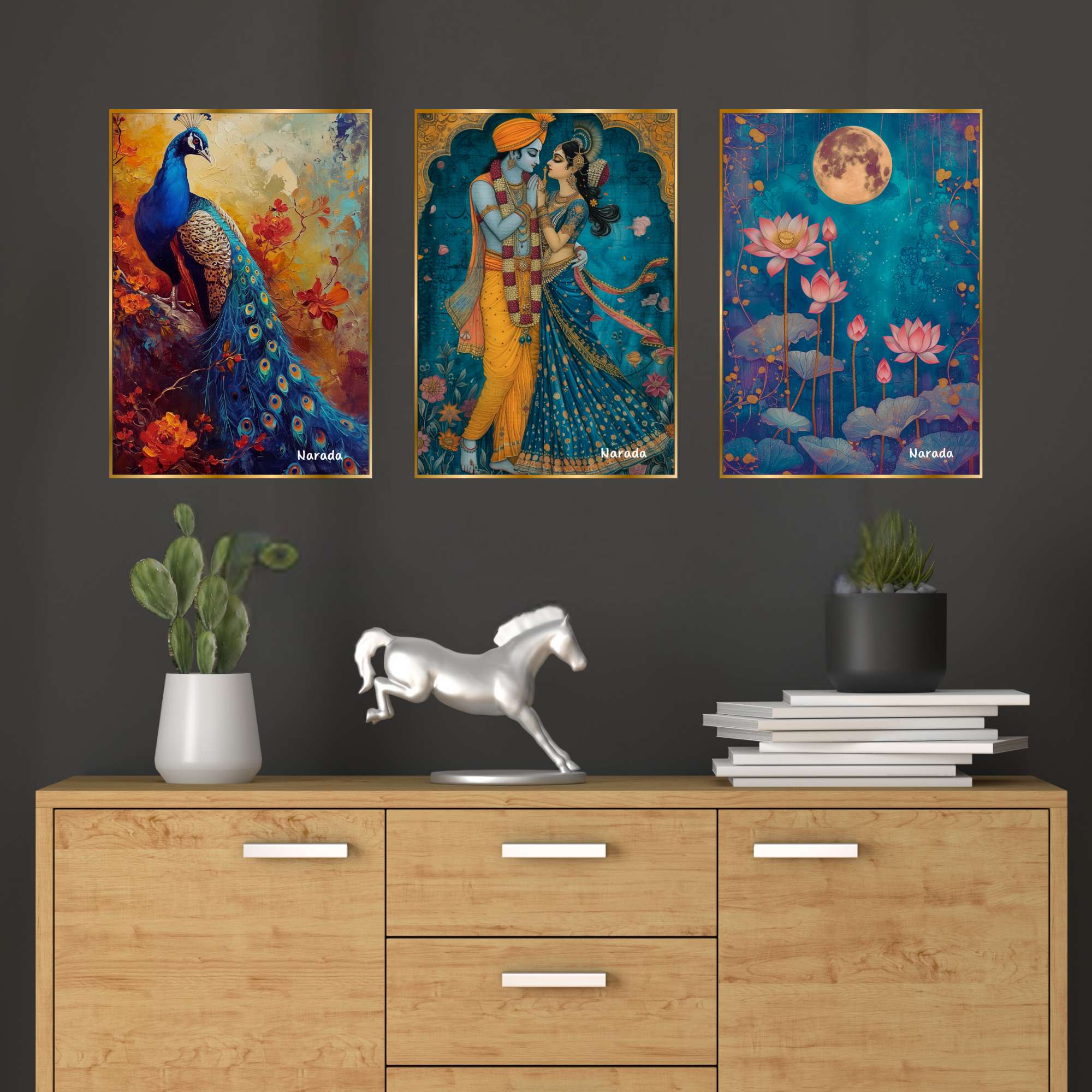 Q9D5ZM.jpg Set of Three Wall Paintings for Wall Dacoration Golden Framed Wall Paintings for Living Room & Bedroom Wall Art for Home Decoration & Office Wall Décor (24x18 inch CH-GD3-12)