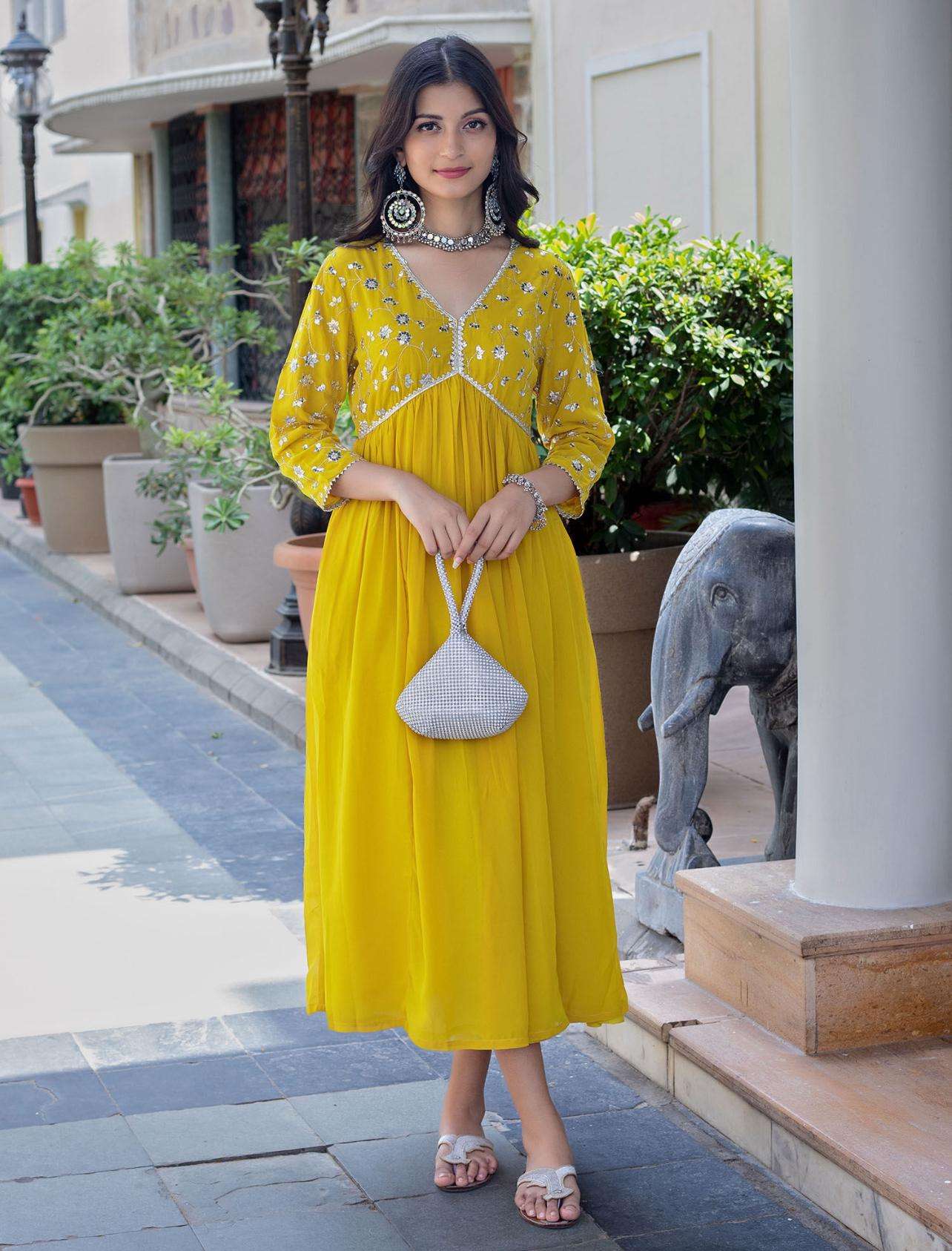 Y496dE.jpg Women's Rayon embroidery work Georgette Fit & Flare Dress - Image 4