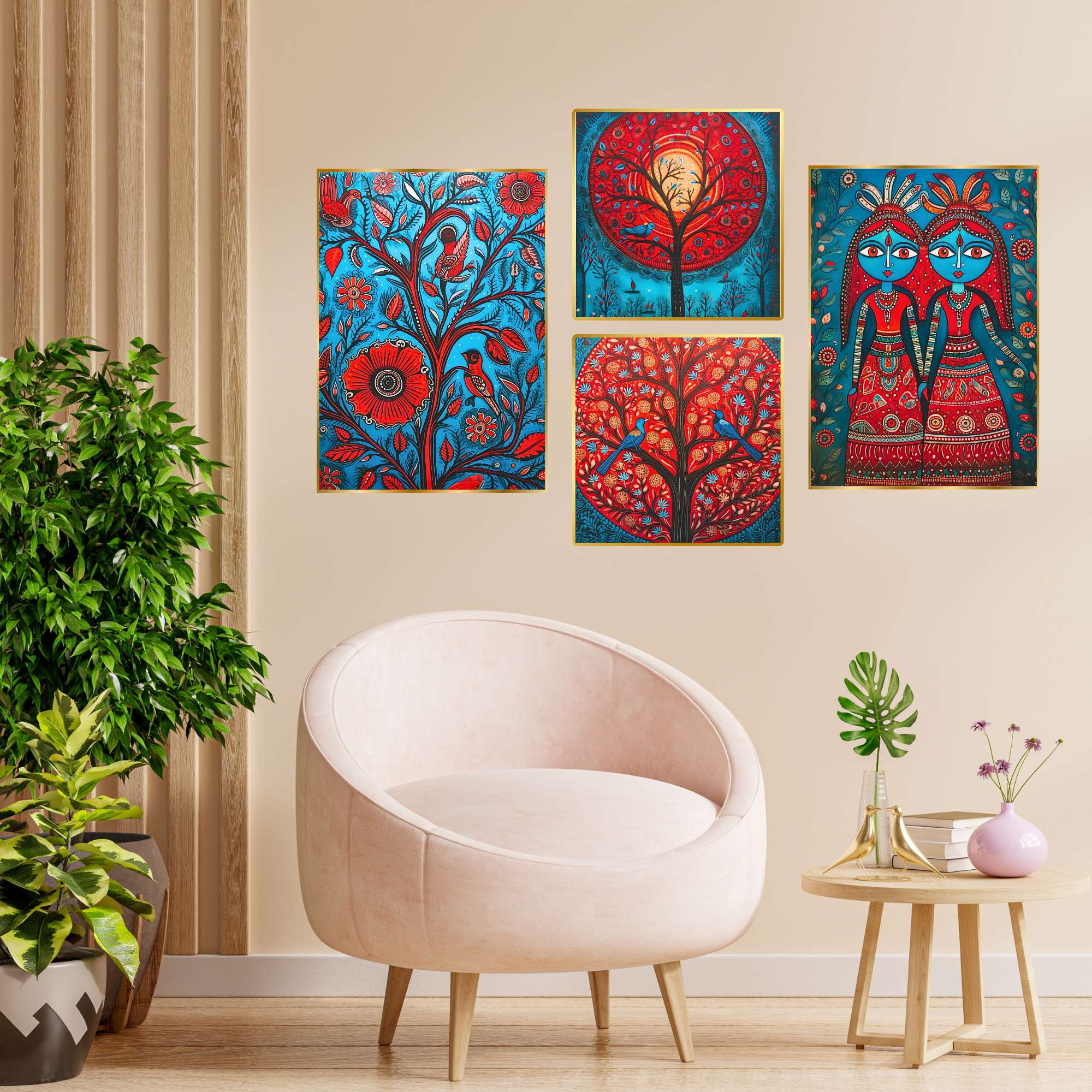 cgsrhx.jpg Set of Four Wall Paintings for Wall Dacoration Golden Framed Wall Paintings for Living Room & Bedroom Wall Art for Home Decoration & Office Wall Décor (13x10 inch CH-GD4-9)