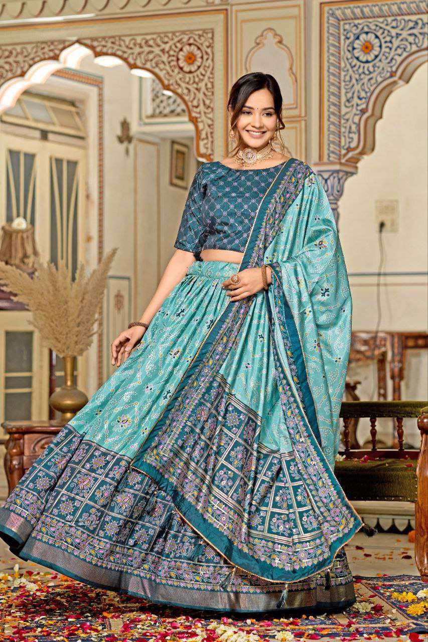 d6NnKd.jpg Women's Tussar Silk Patola Print Lehenga Choli Dupatta Set - Image 11