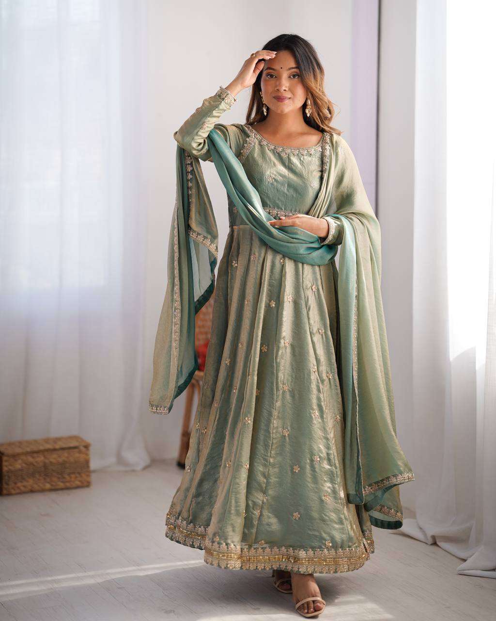 hIpm1O.jpg Women's Fandy Silk Coding with Sequnce work Long Anarkali Kurti Gown With Dupatta - Image 5