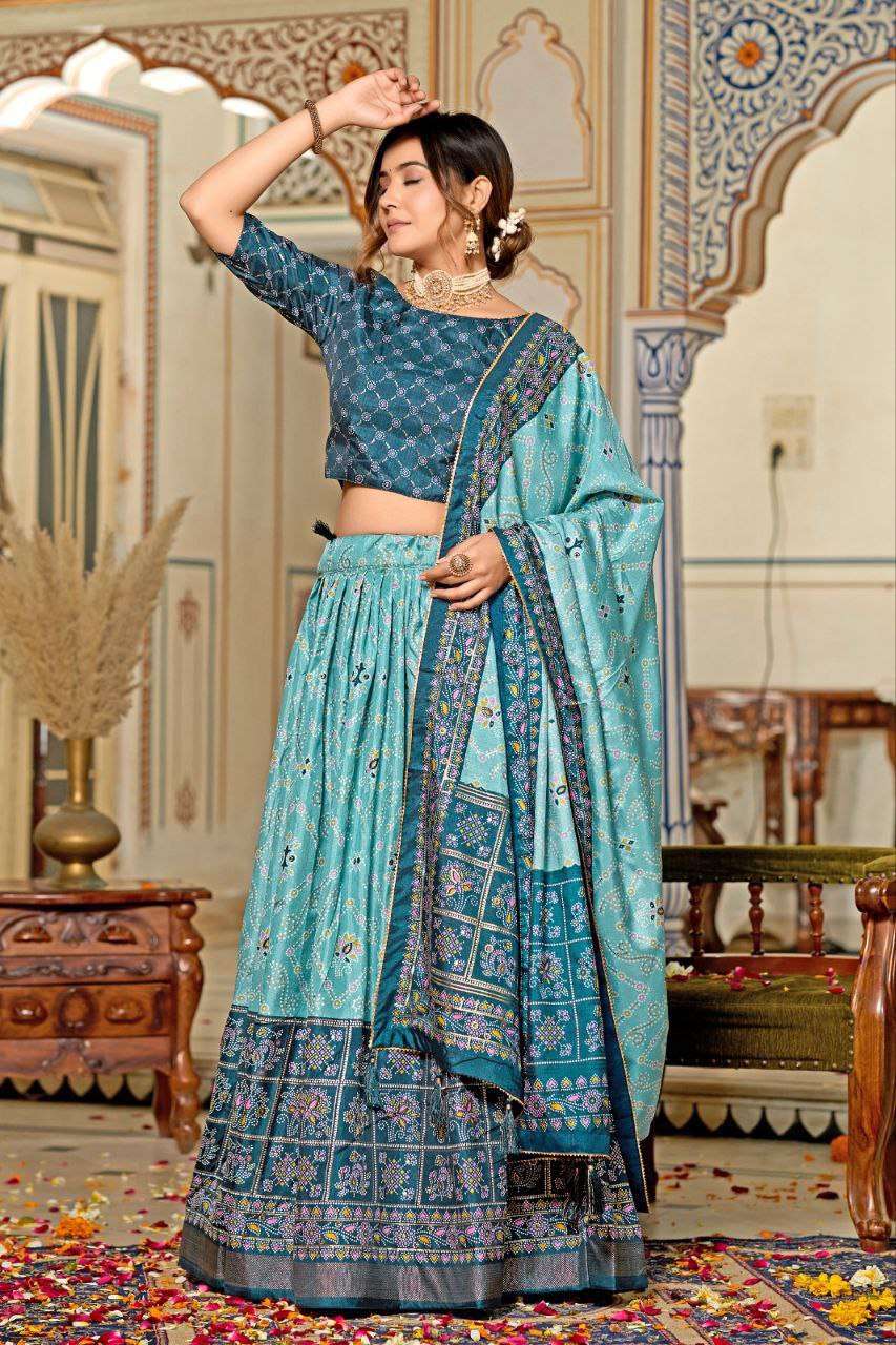 hiiIt2.jpg Women's Tussar Silk Patola Print Lehenga Choli Dupatta Set - Image 9