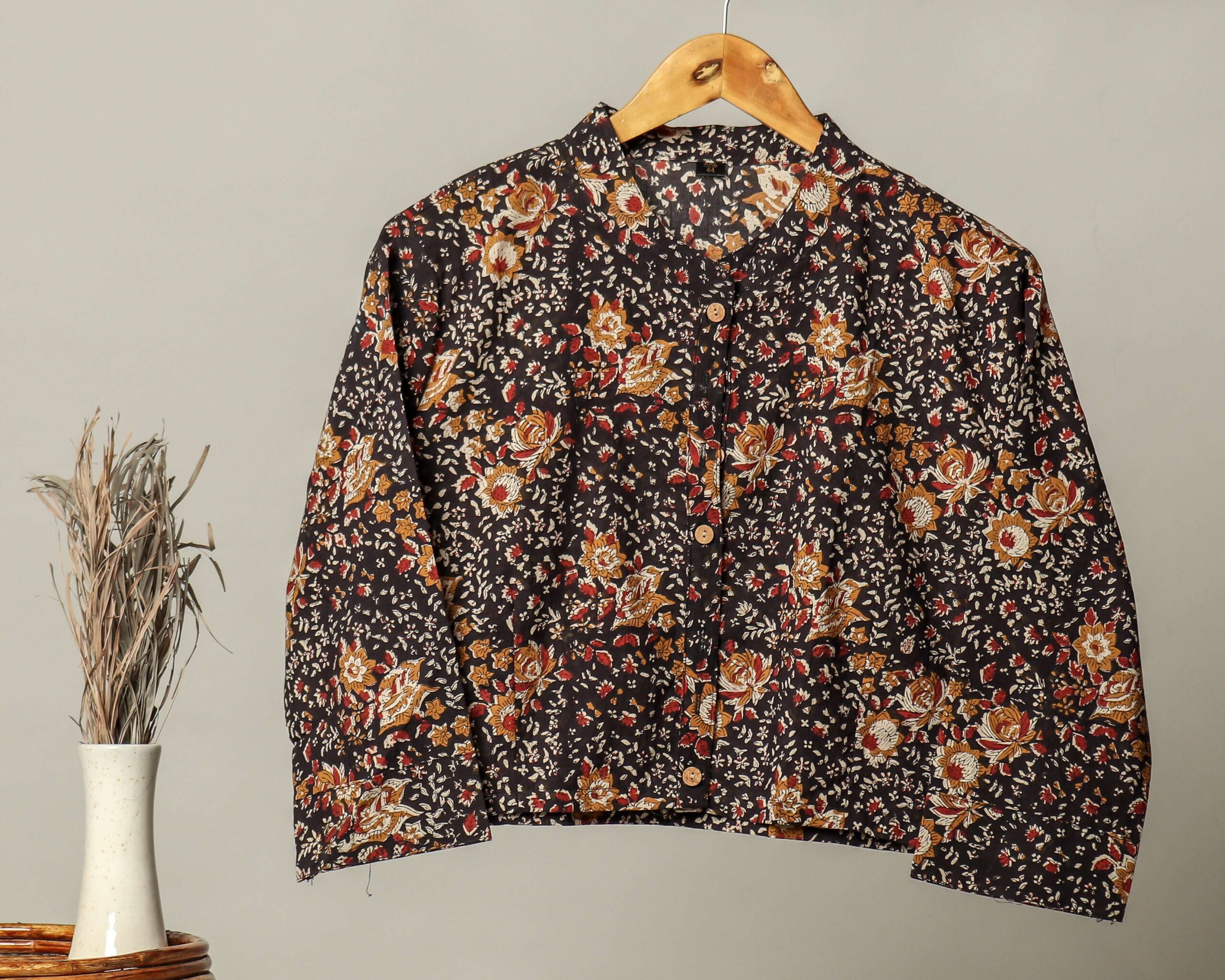 ioFZc2-scaled-1.jpg Handmade Block Print Cotton for Women ? Ethnic Floral Printed Top with Long Sleeves