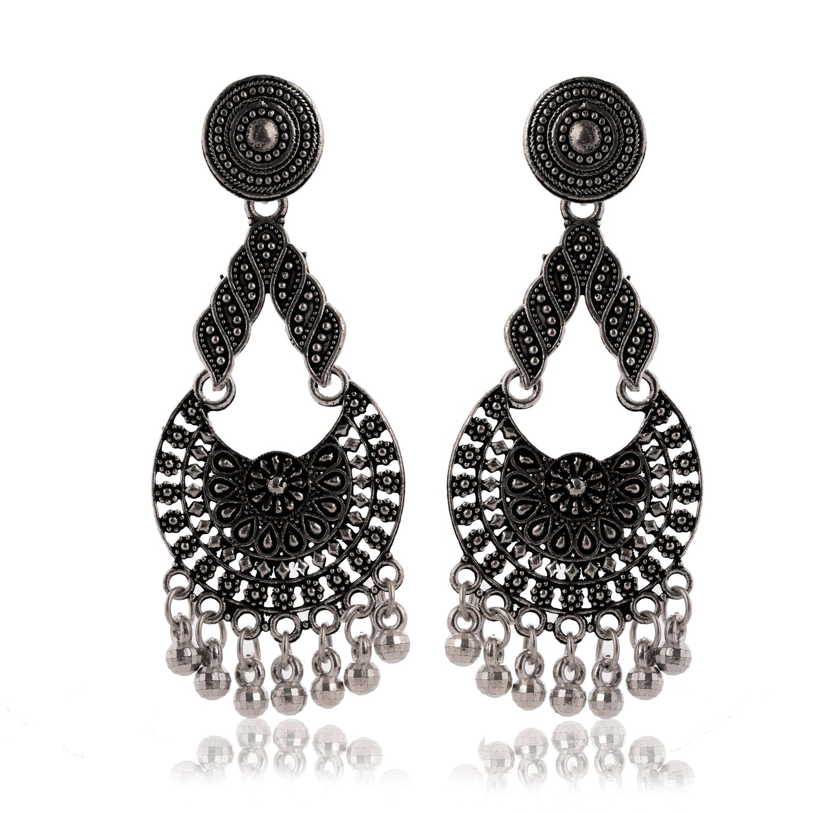 oUHloy-scaled-1.jpg Women's Traditional Silver AZ838-OXidised Chandbali Ethnic Design Jhumka/Jhumki Earrings for Women - Image 3