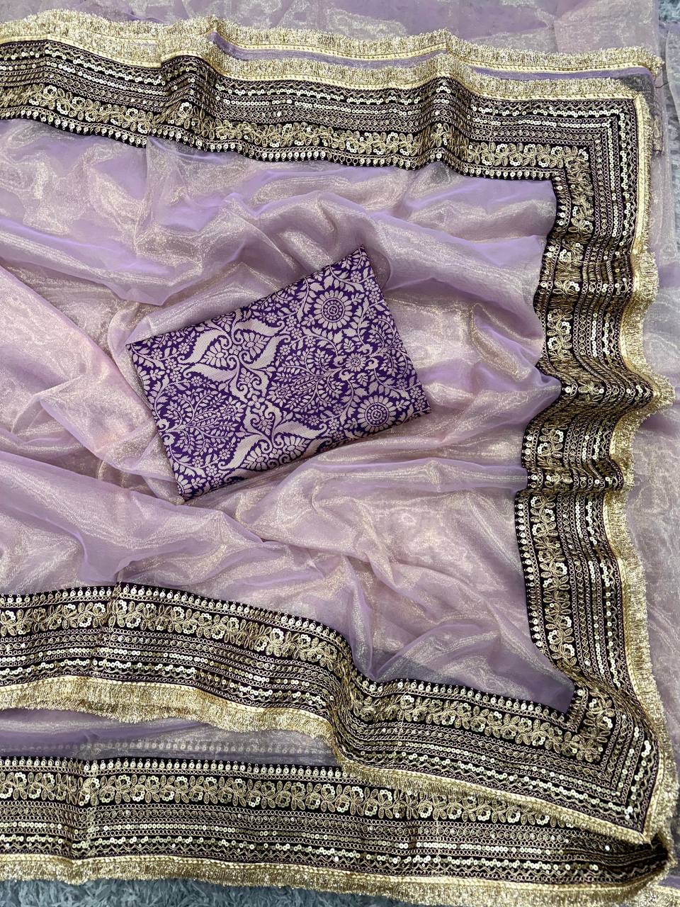 photo_6143033497053415203_y.jpg Women's Luxurious Mauve & Purple Art Silk Saree with Intricate Golden Zari & Broad Embroidered Border – Complete with Brocade Blouse for Festive & Wedding Wear - Image 3