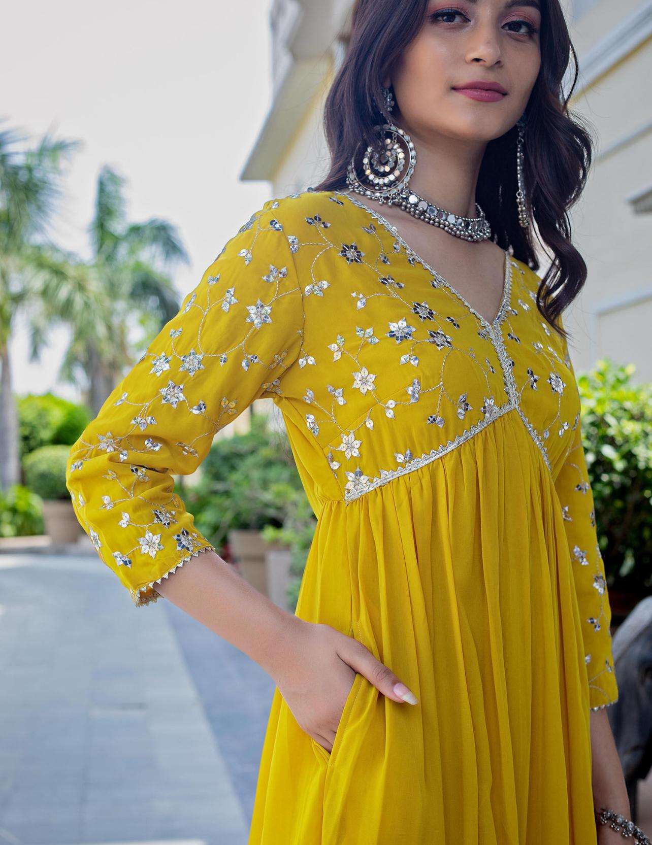 qIjl8D.jpg Women's Rayon embroidery work Georgette Fit & Flare Dress - Image 2