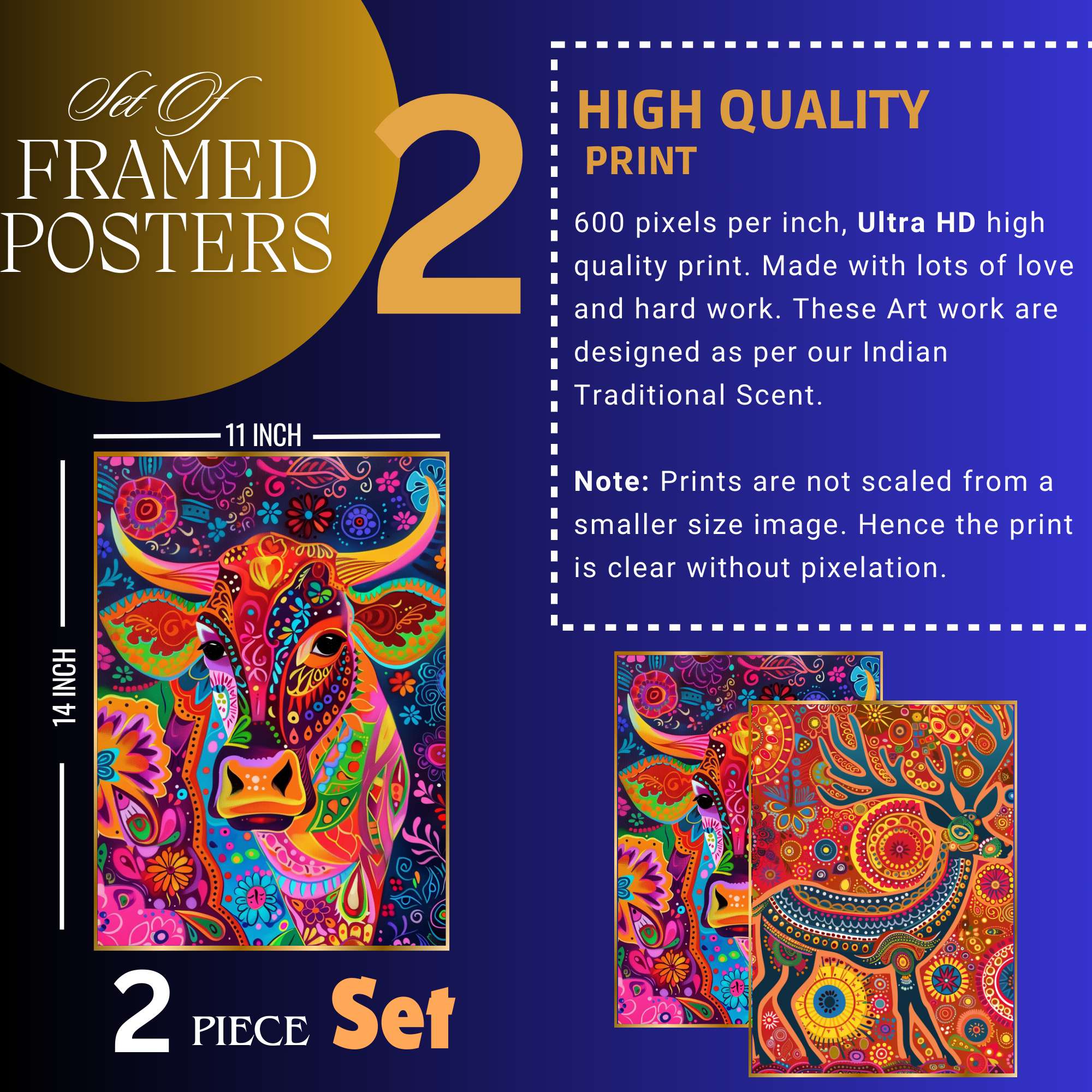 wAmAQ4.jpg Set of Two Wall Paintings for Wall Dacoration Golden Framed Wall Paintings for Living Room & Bedroom Wall Art for Home Decoration & Office Wall Décor (14x11 inch CH-GD2-8) - Image 4