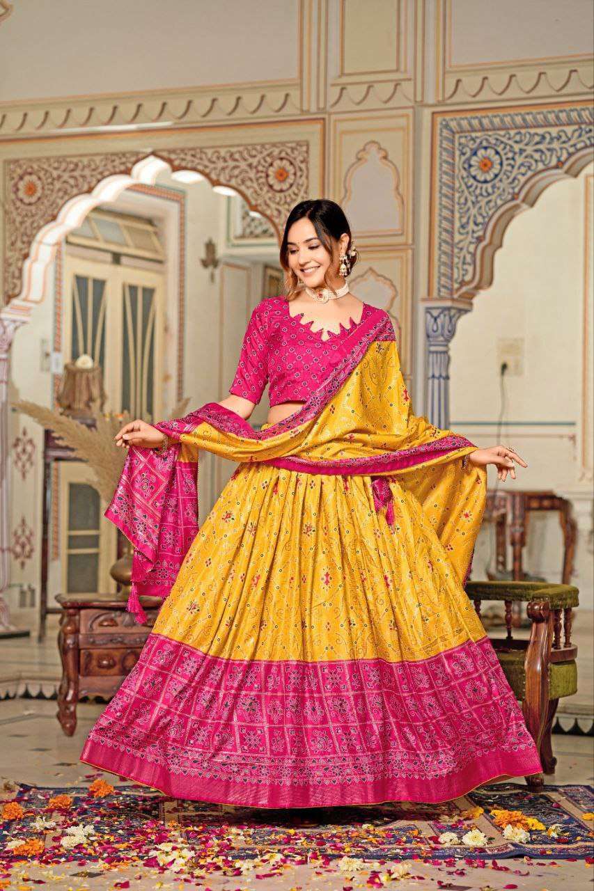 zjrx97.jpg Women's Tussar Silk Patola Print Lehenga Choli Dupatta Set - Image 5